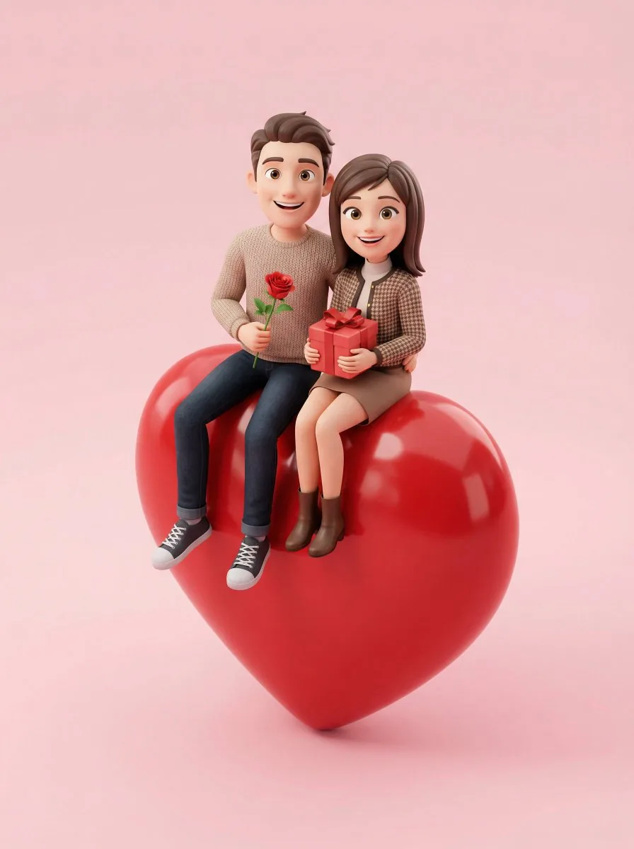 3D Render of Couple on Giant Heart reference