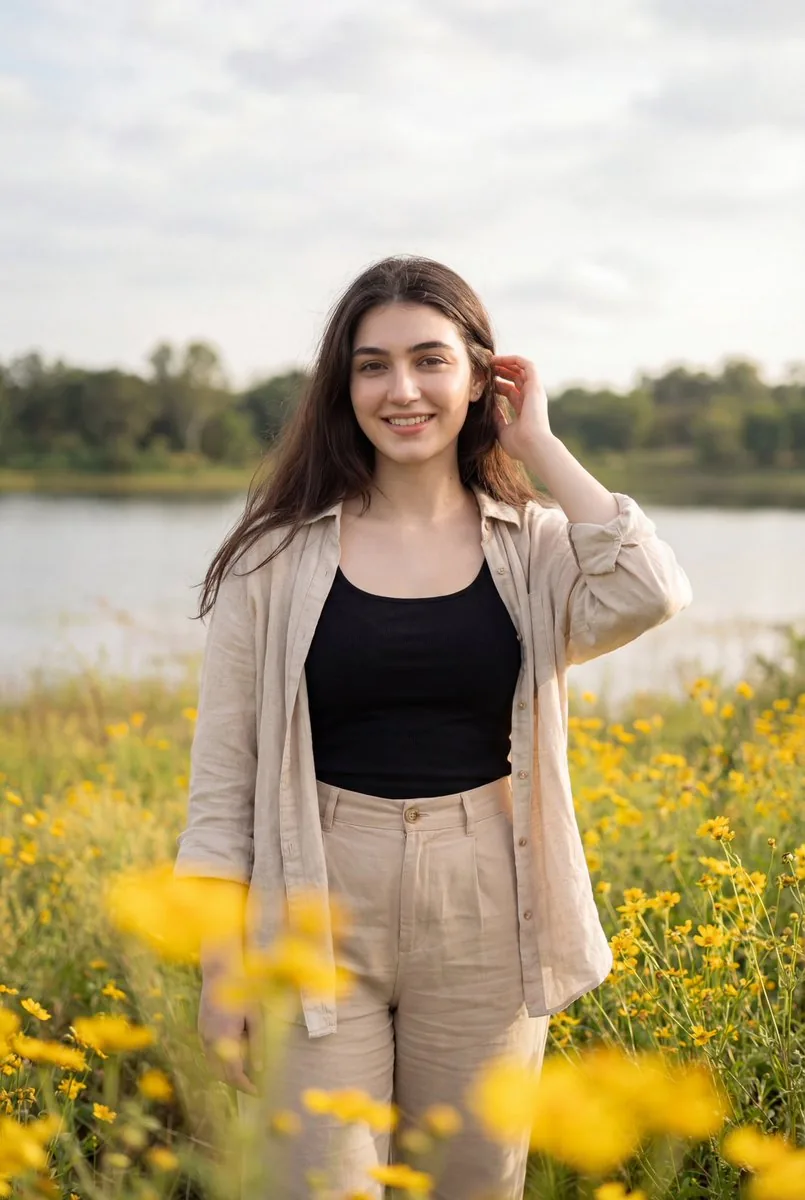 Photorealistic Portrait of Woman in Wildflowers reference