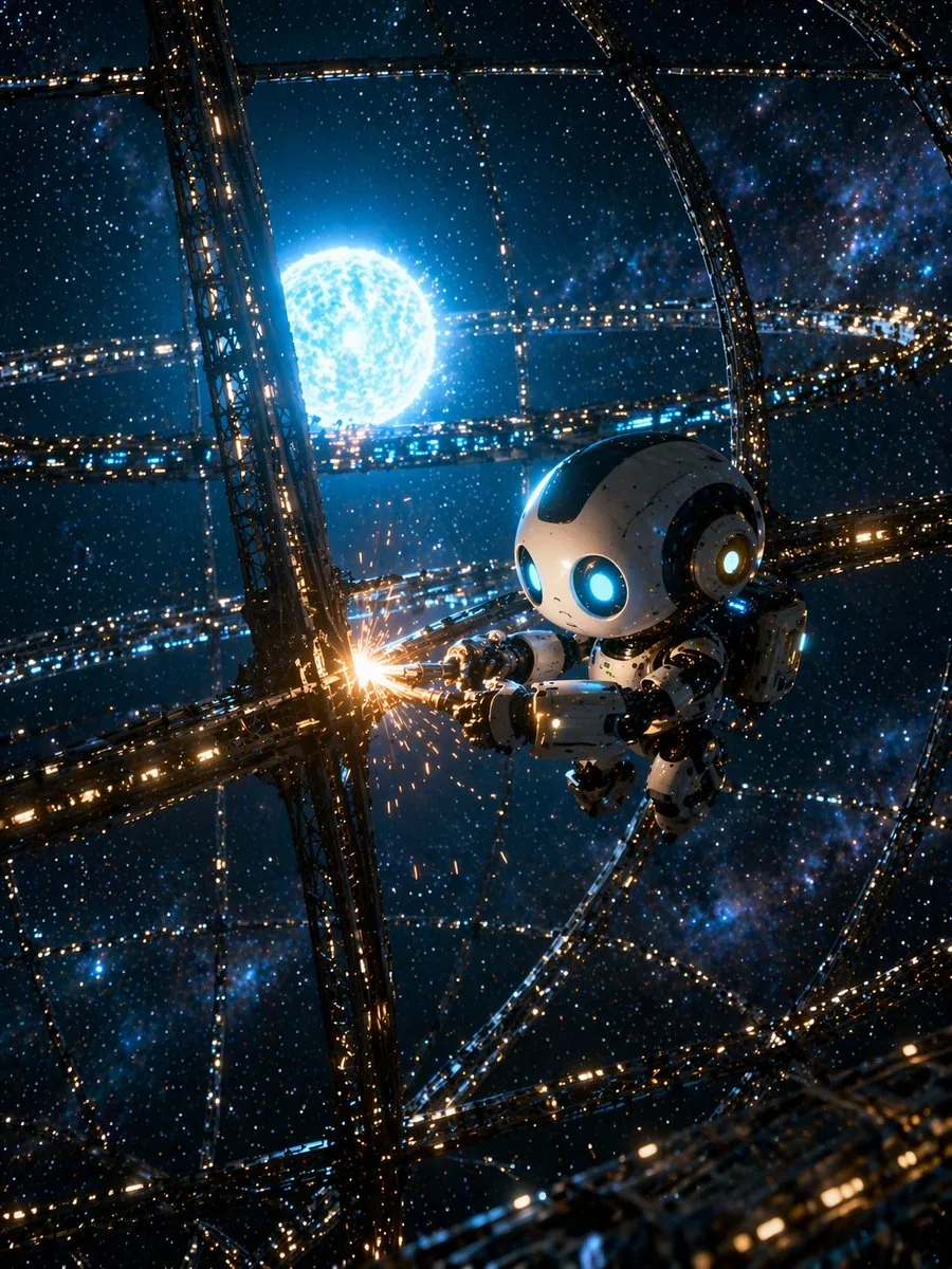Sci-Fi Chibi Robot Welding in Space reference