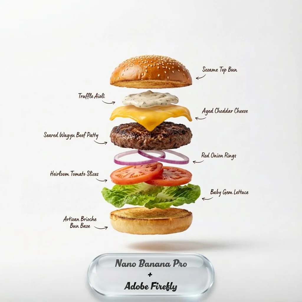 Exploding food photography prompt for Nano Banana Pro reference