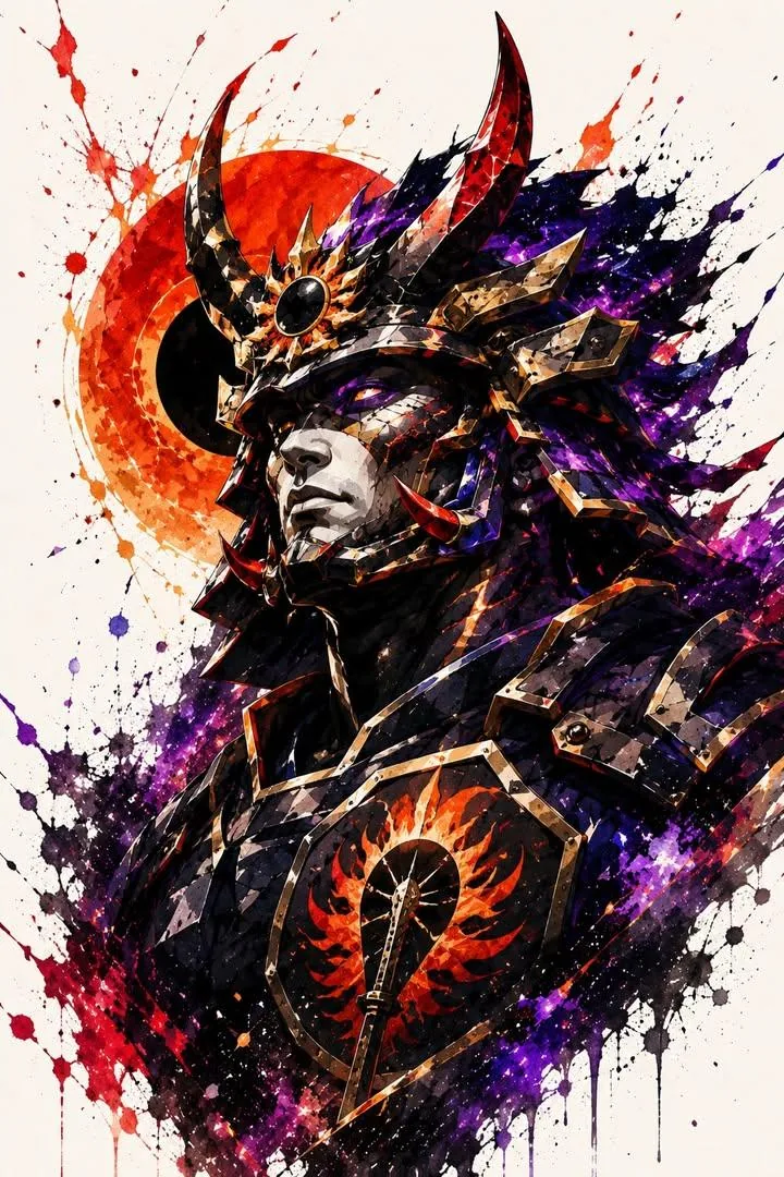 Samurai Warrior Watercolor Portrait reference