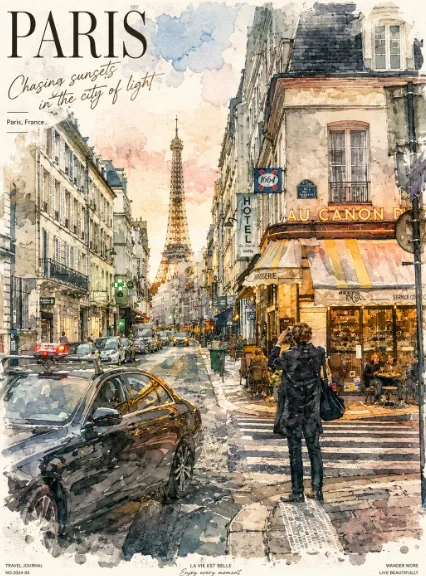 Paris Watercolor Travel Poster reference