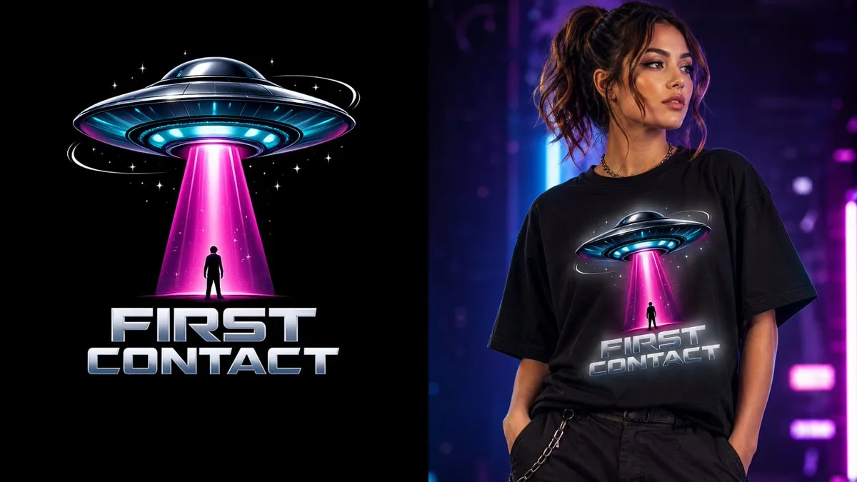 First Contact Sci-Fi T-Shirt Design reference
