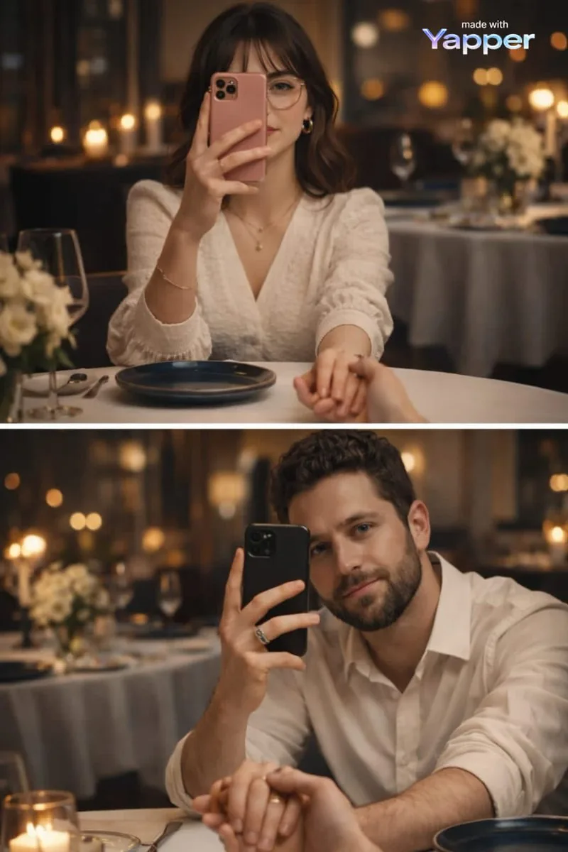 Split-Screen Dinner Date Composition reference
