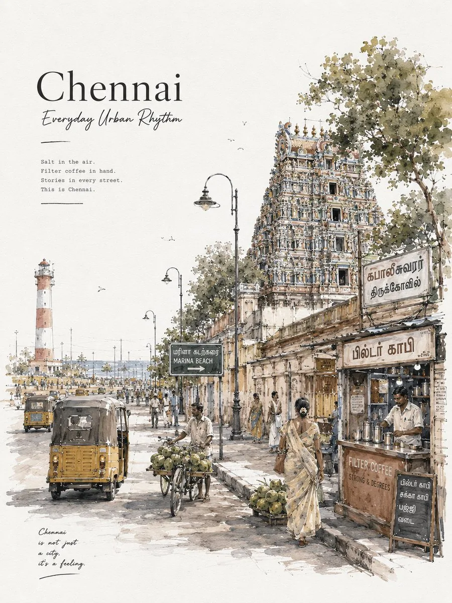 Chennai Watercolor Travel Poster reference