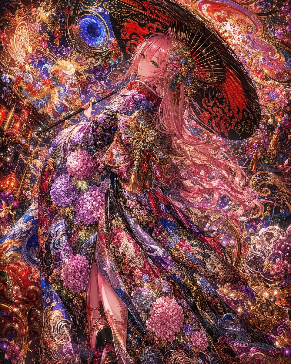 Ornate Kimono Anime Woman reference