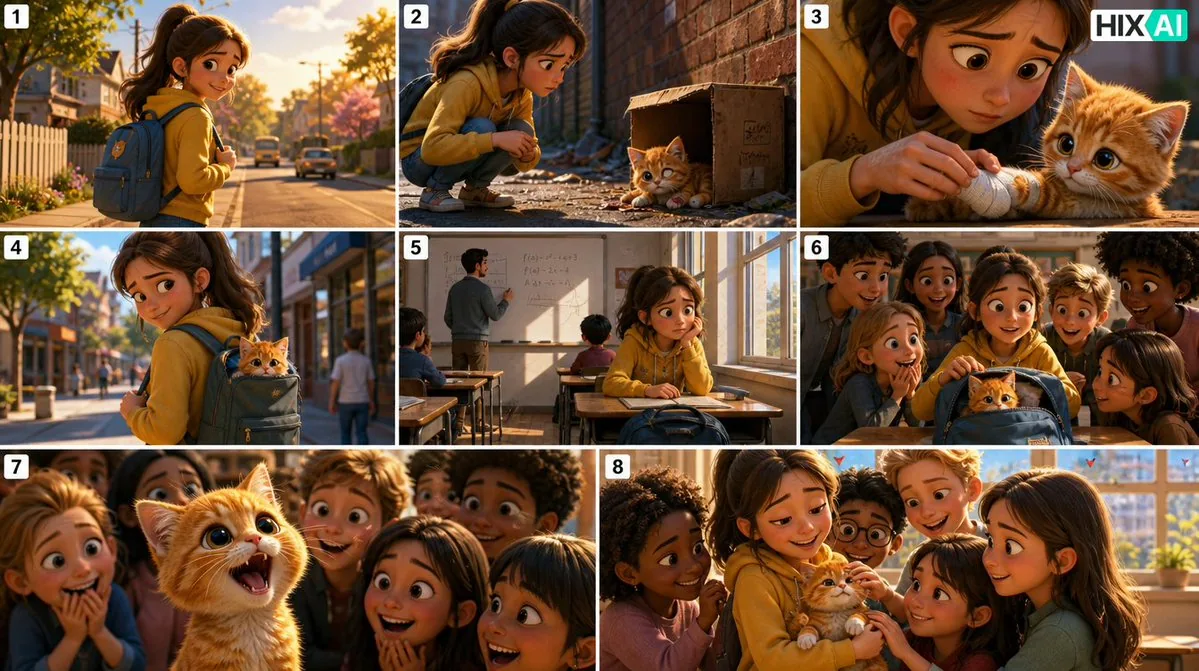 Eight-Panel Kitten Rescue Storyboard reference