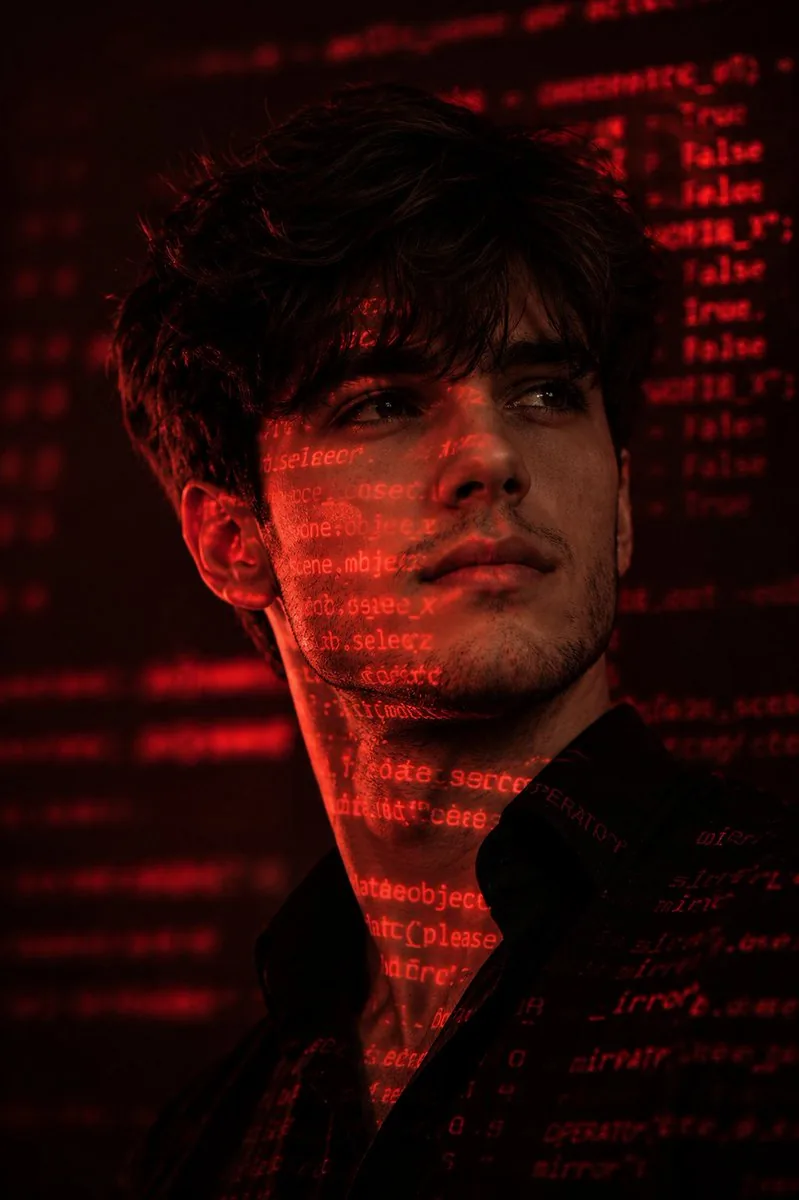 Cyberpunk Hacker Red Portrait reference