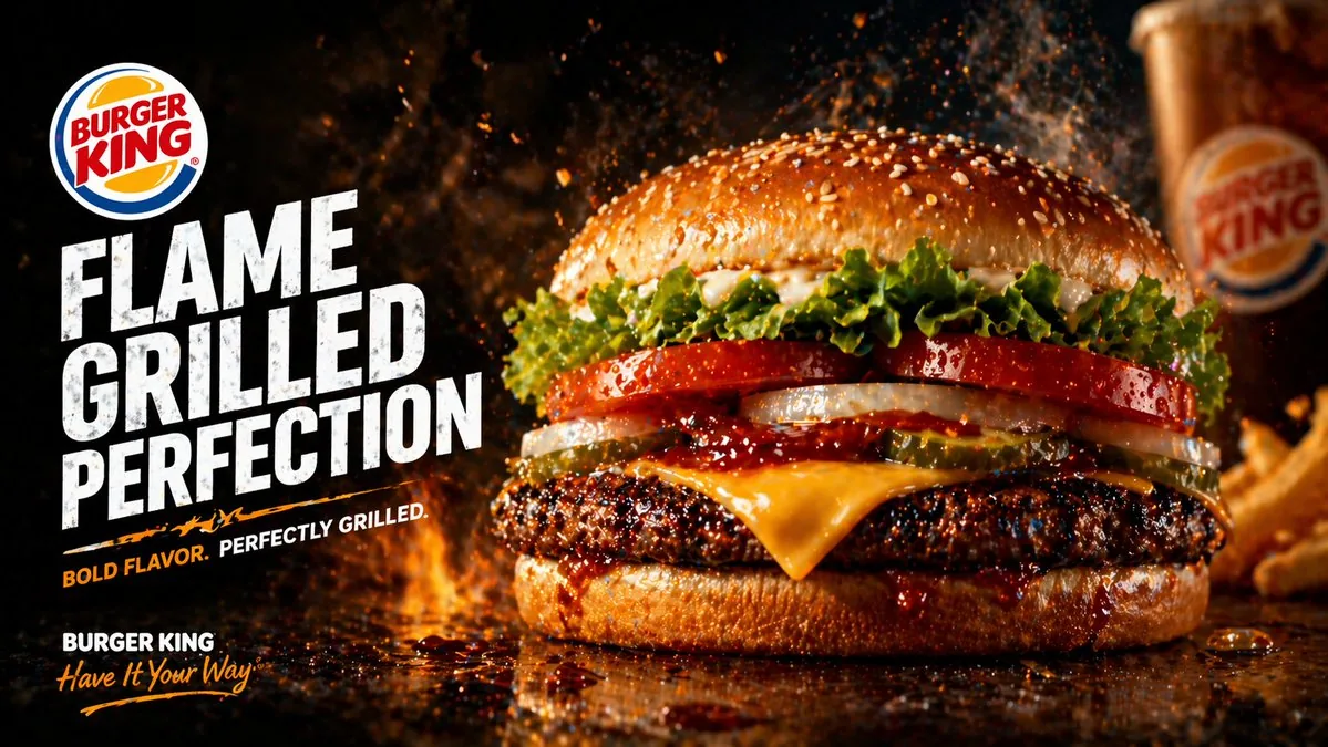 Flame-Grilled Burger Ad Poster reference