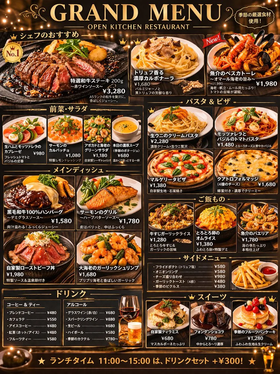 Comprehensive Restaurant Grand Menu Design reference