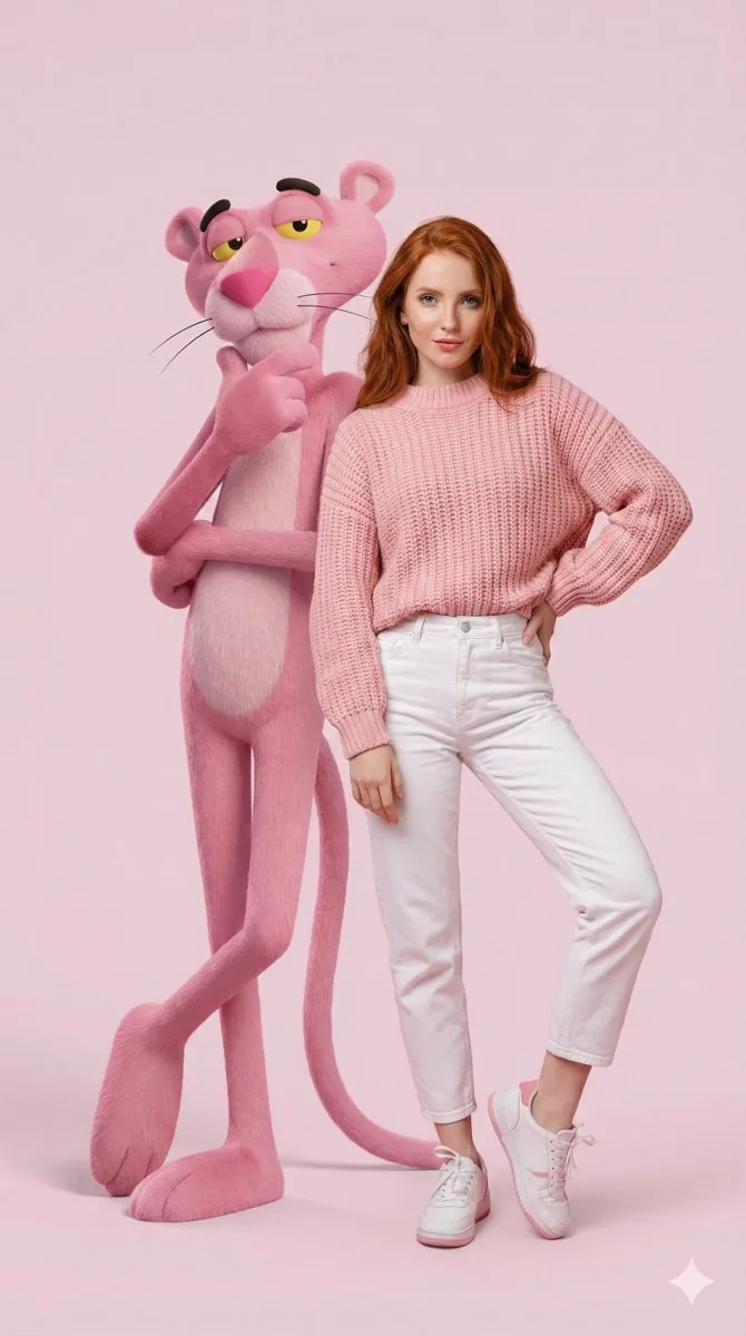Hyper-Realistic Portrait with Giant Pink Panther reference