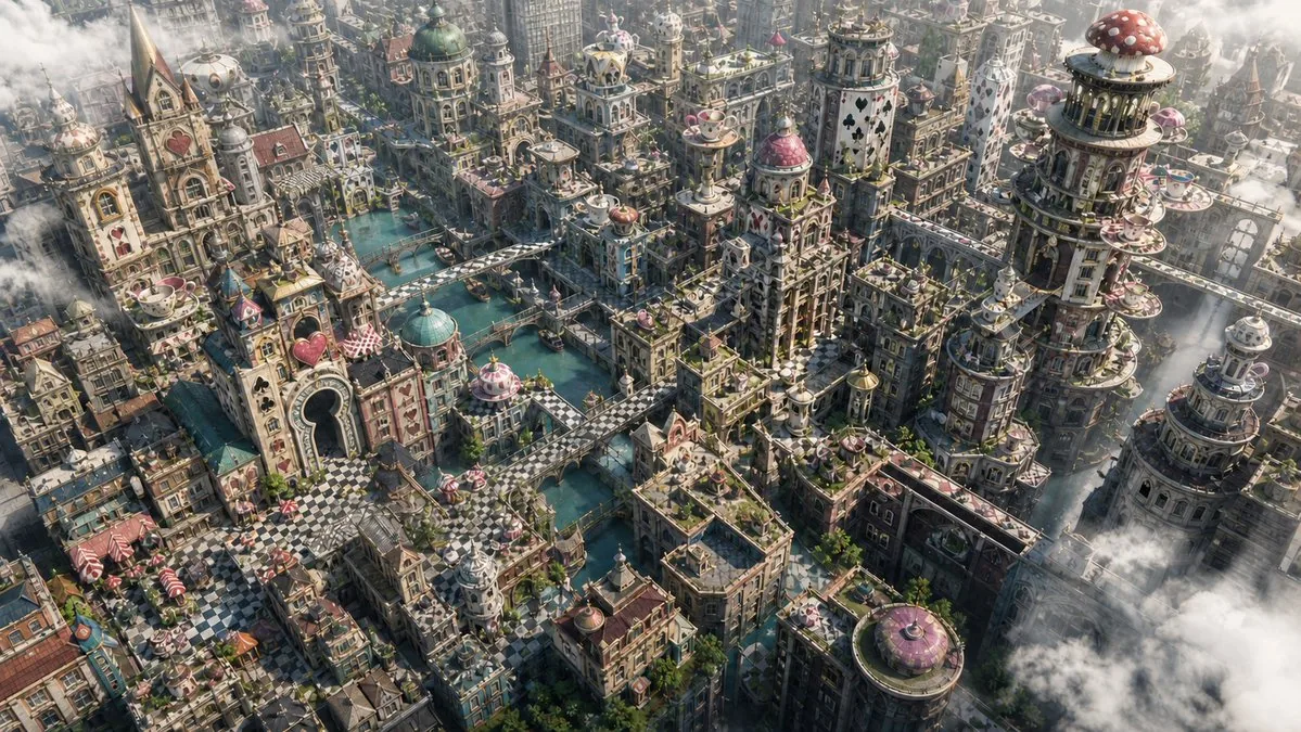 Fantasy Whimsical Downtown Aerial View reference