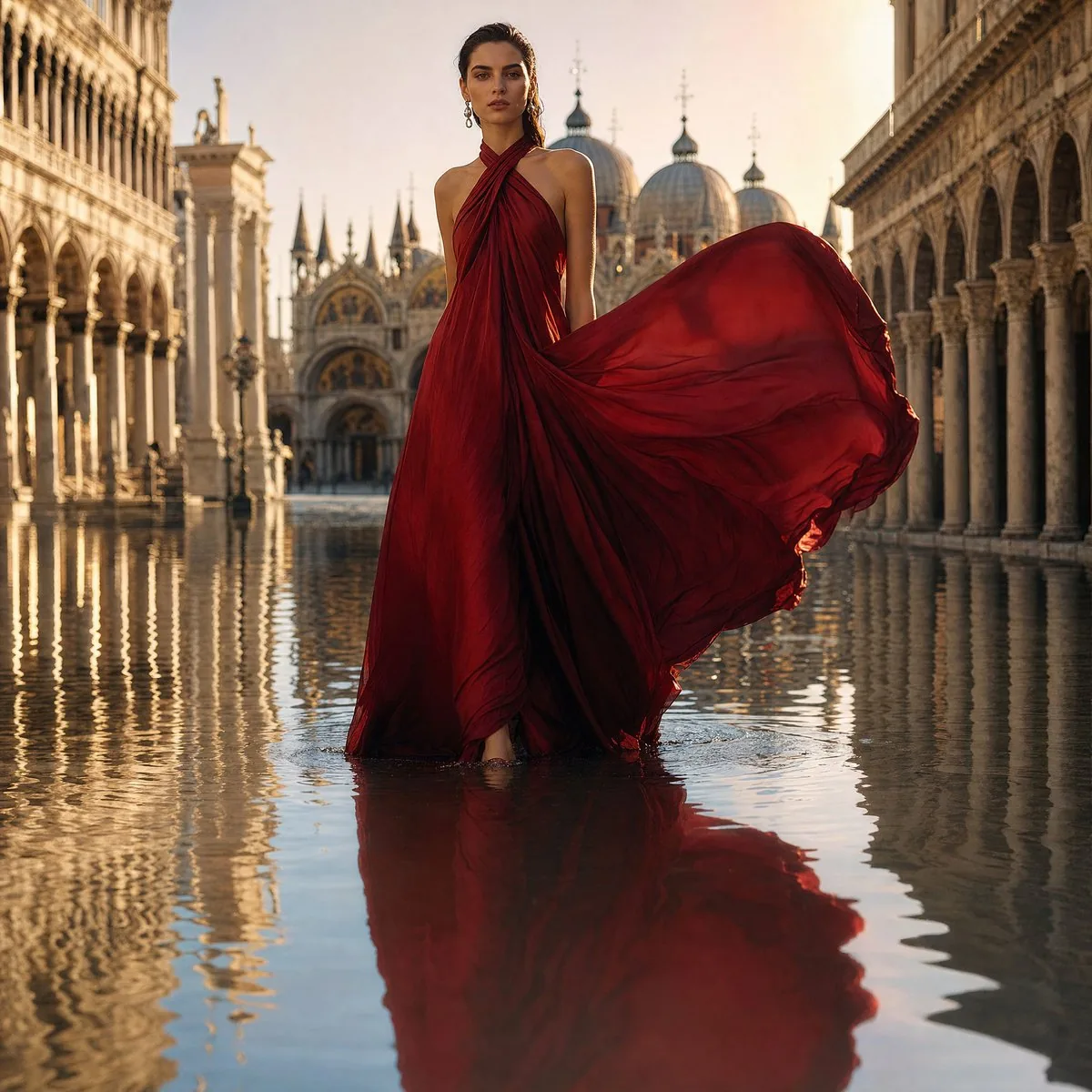 Crimson Gown in Flooded Venice reference
