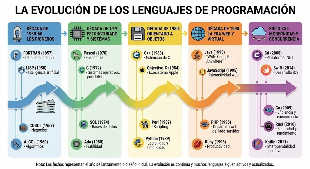 Infographic of programming language evolution reference