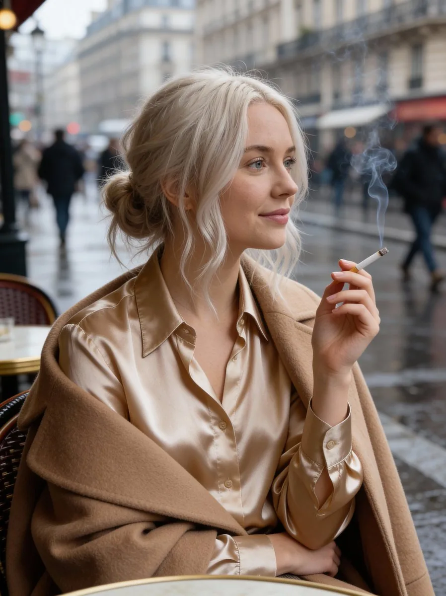 Moody Parisian Cafe Portrait Prompt reference