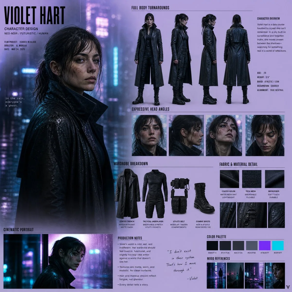 Neo-Noir Character Design Board reference