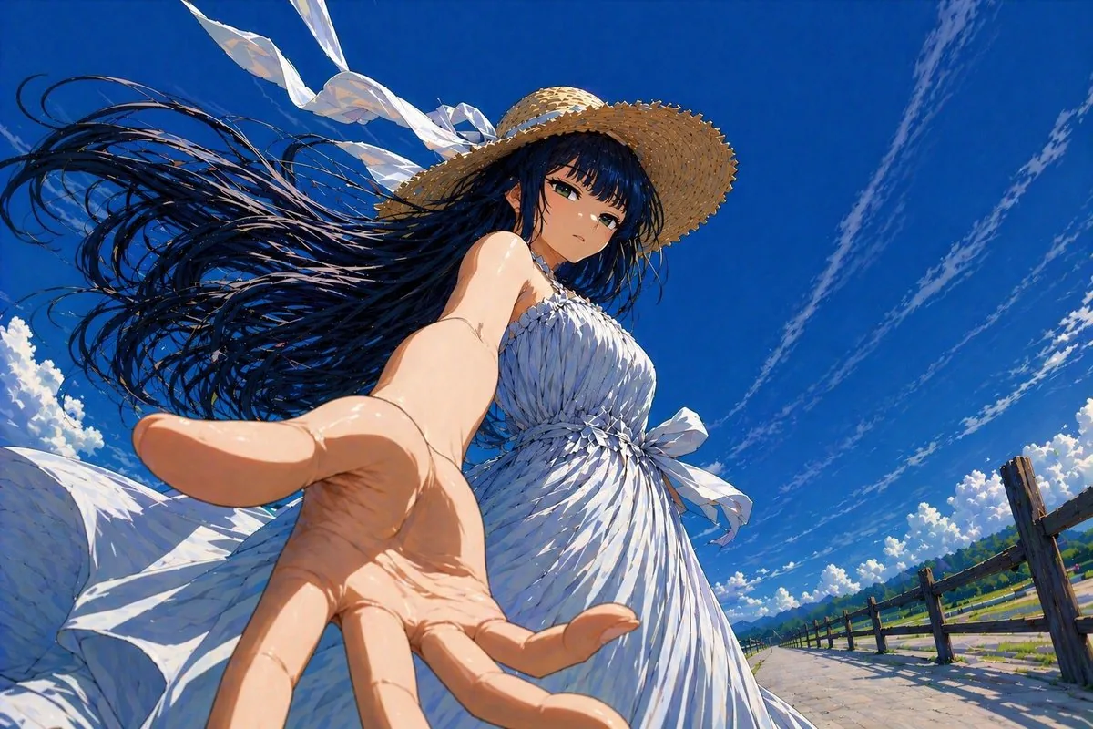 Low-Angle Anime Summer Hand Reach reference
