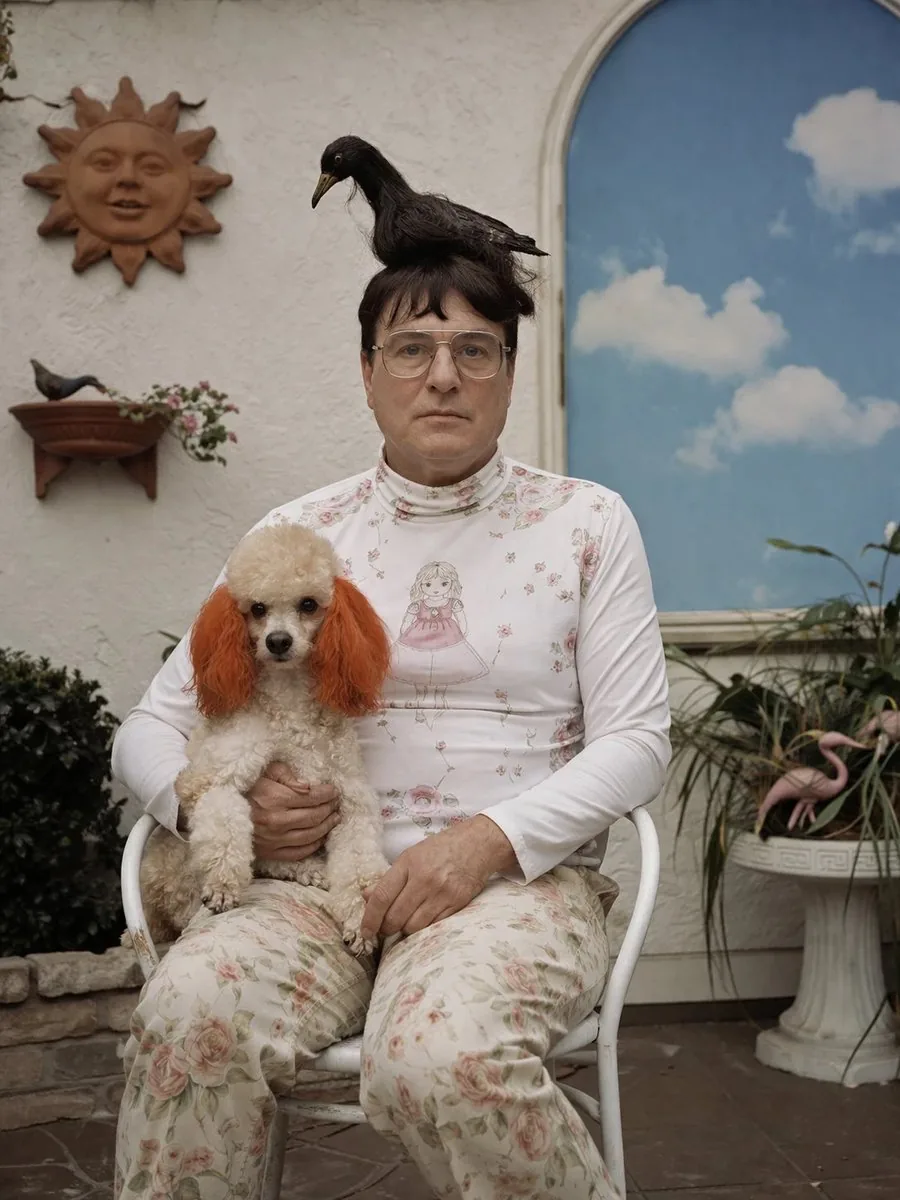 Surreal Patio Portrait with Crow and Dog reference