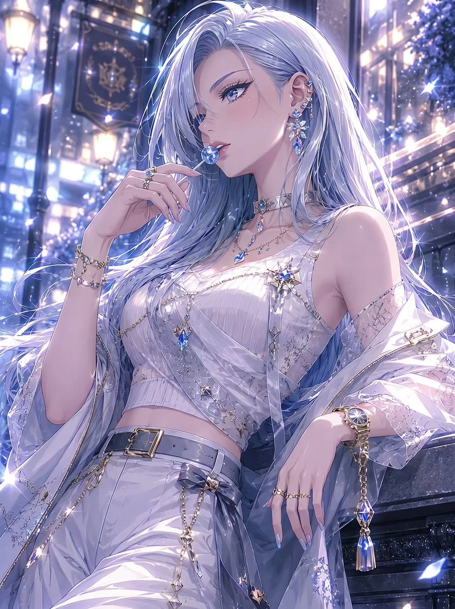 Censored Silver-Haired Anime Fashion Girl reference