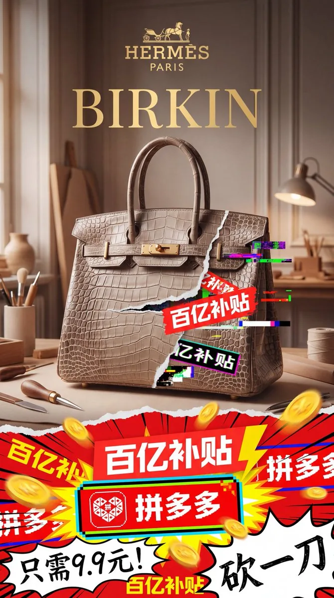 Luxury Bag Meets Discount Chaos Poster reference