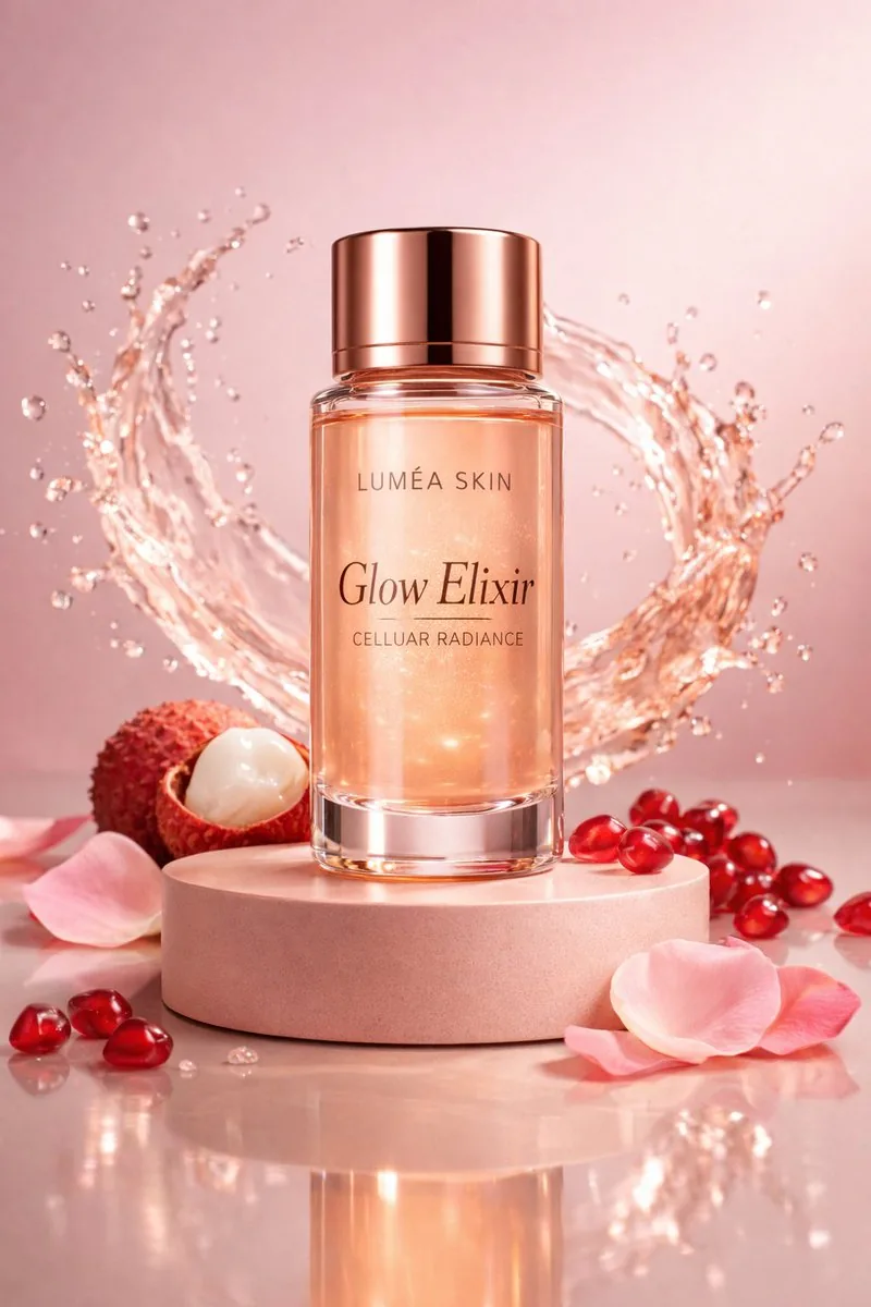 Luxury Skincare Commercial Photography: Glow Elixir - Nano Banana Pro AI Prompt for Product Marketing reference