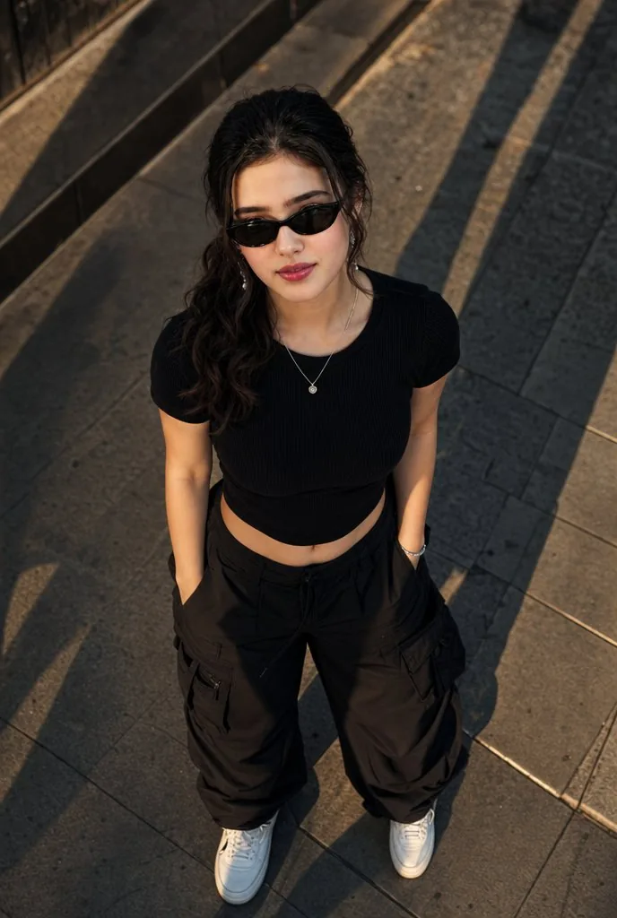 High-Angle Urban Fashion Portrait reference