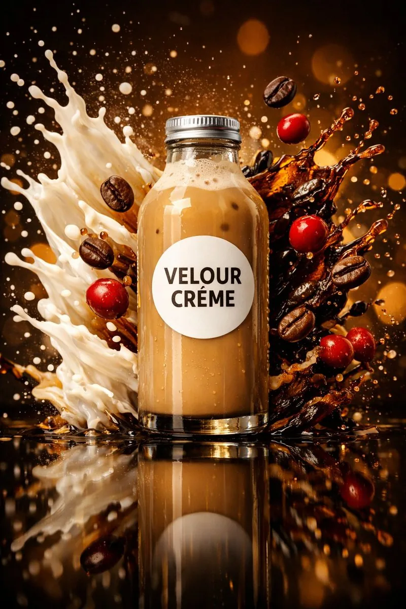High-Speed Commercial Food Photography Prompt for Latte Bottle - Nano Banana Pro AI Prompt for Product Marketing reference