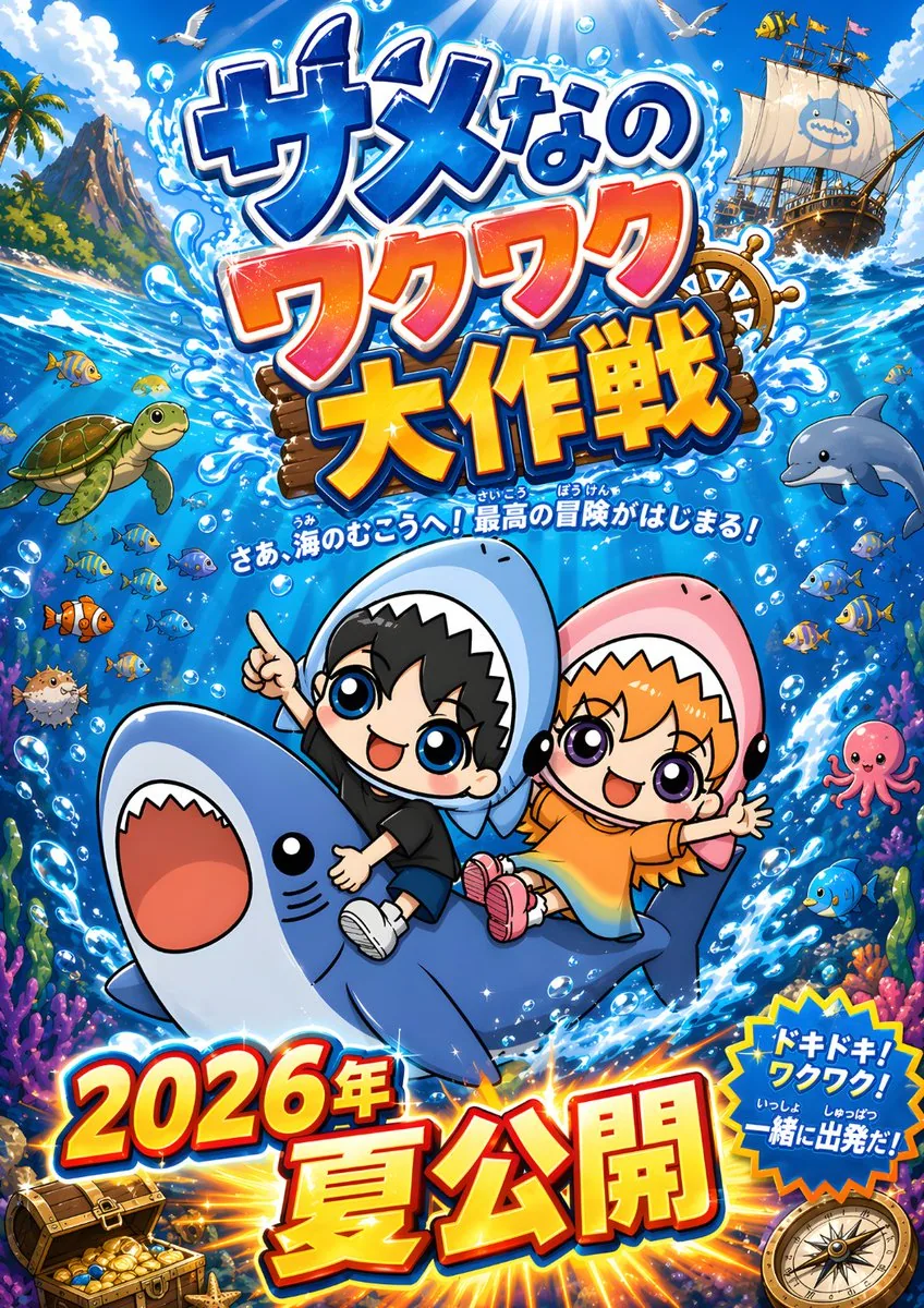 Chibi Shark Adventure Movie Poster reference