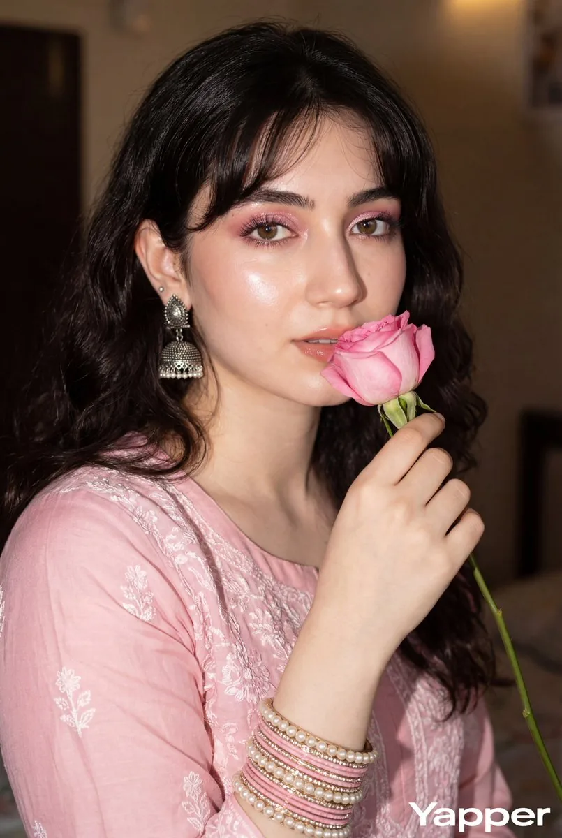 Glamorous Close-up Portrait with Traditional Outfit and Rose reference