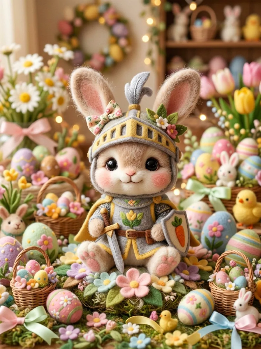 Kawaii Felt Easter Bunny with Customizable Outfit reference