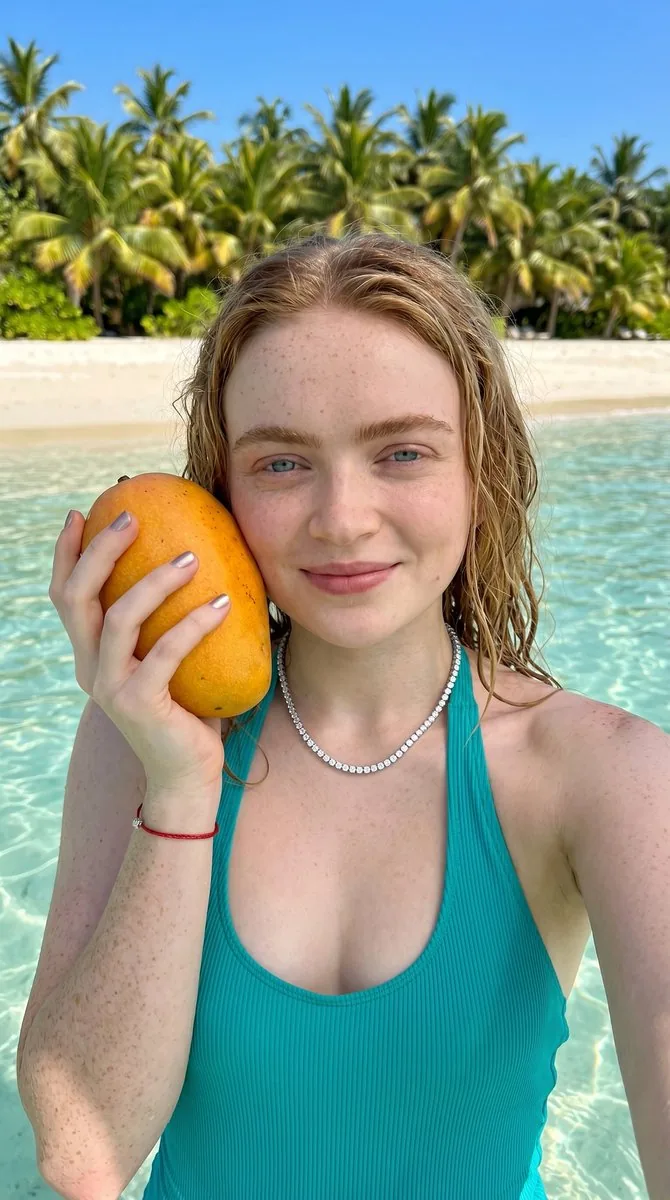 Tropical Beach Mango Selfie Portrait reference