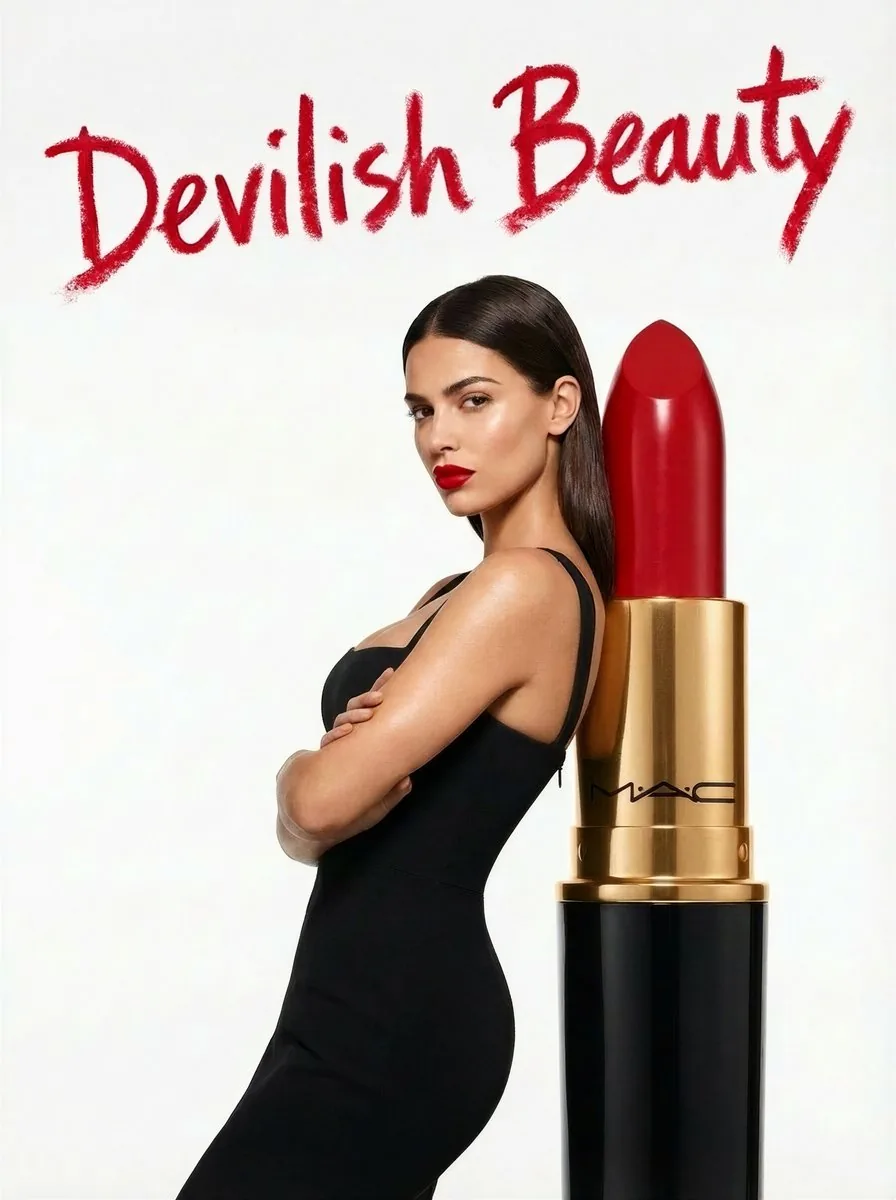 Devilish Beauty Lipstick Advertisement Prompt - Nano Banana Pro AI Prompt for Product Marketing reference