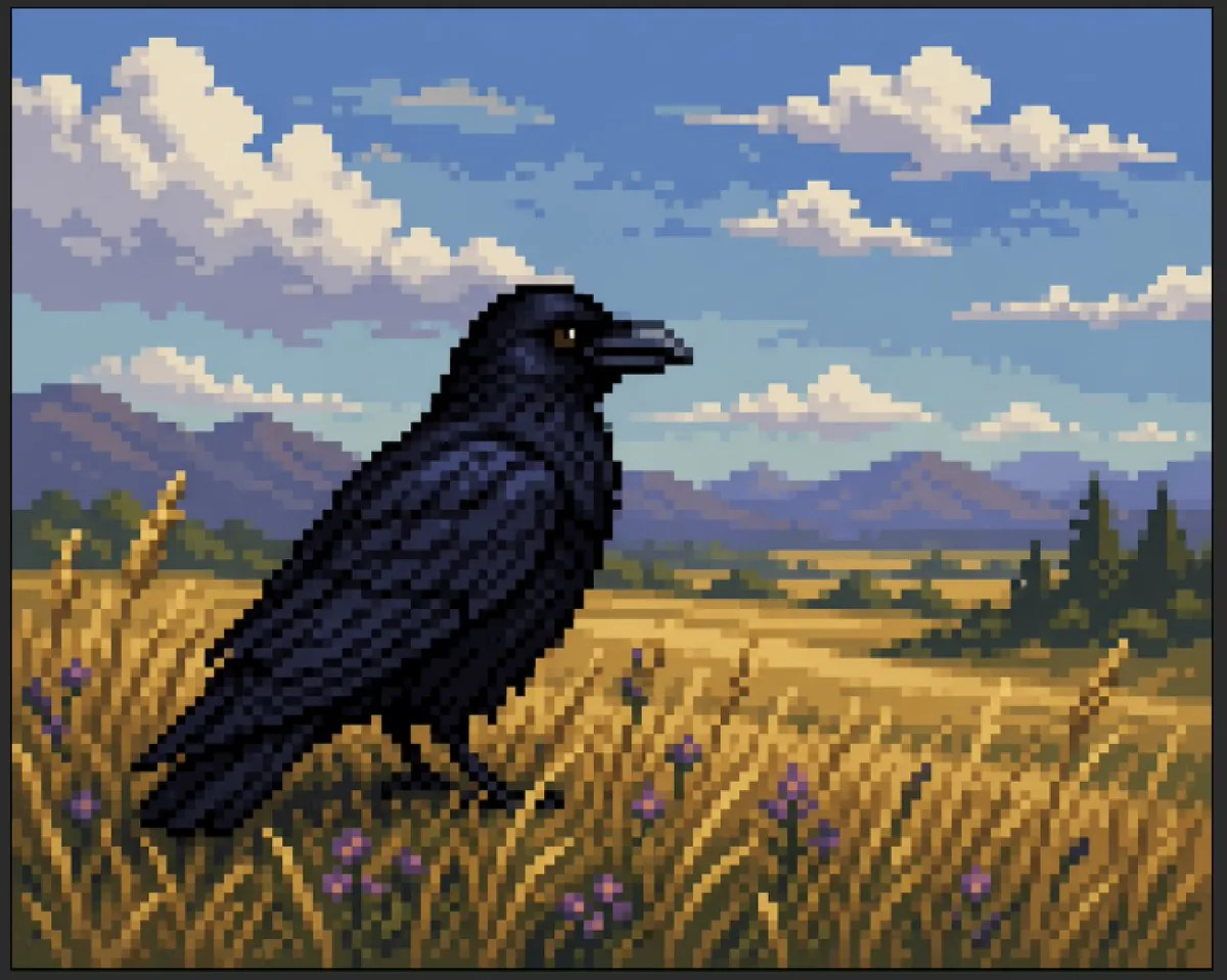 Faux Pixel Raven in Wheat Field reference