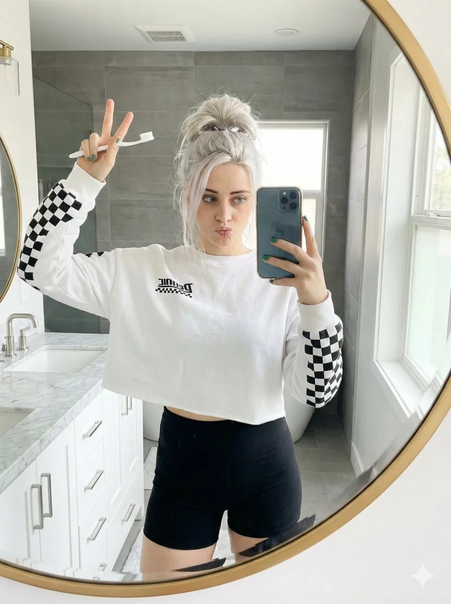 Detailed Bathroom Selfie Image Generation Prompt - Nano Banana Pro AI Prompt for Social Media Post reference