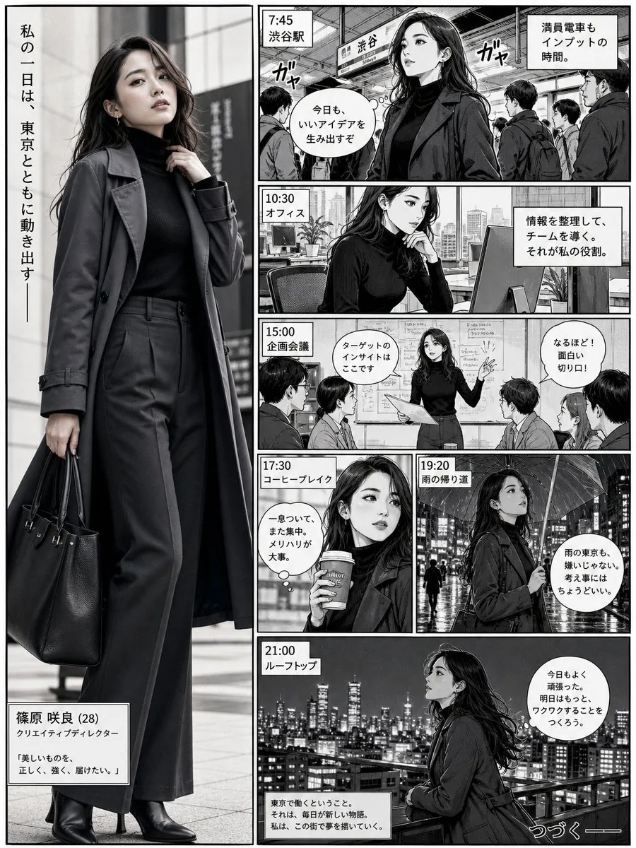 Realistic Professional Woman in Manga Page Layout reference