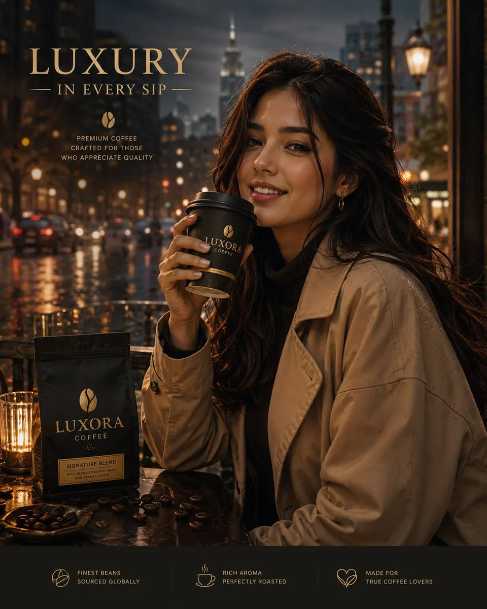 Luxury Coffee Advertisement Portrait reference