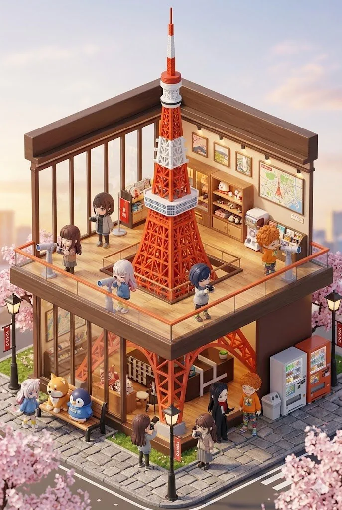 3D chibi miniature travel spot concept prompt reference