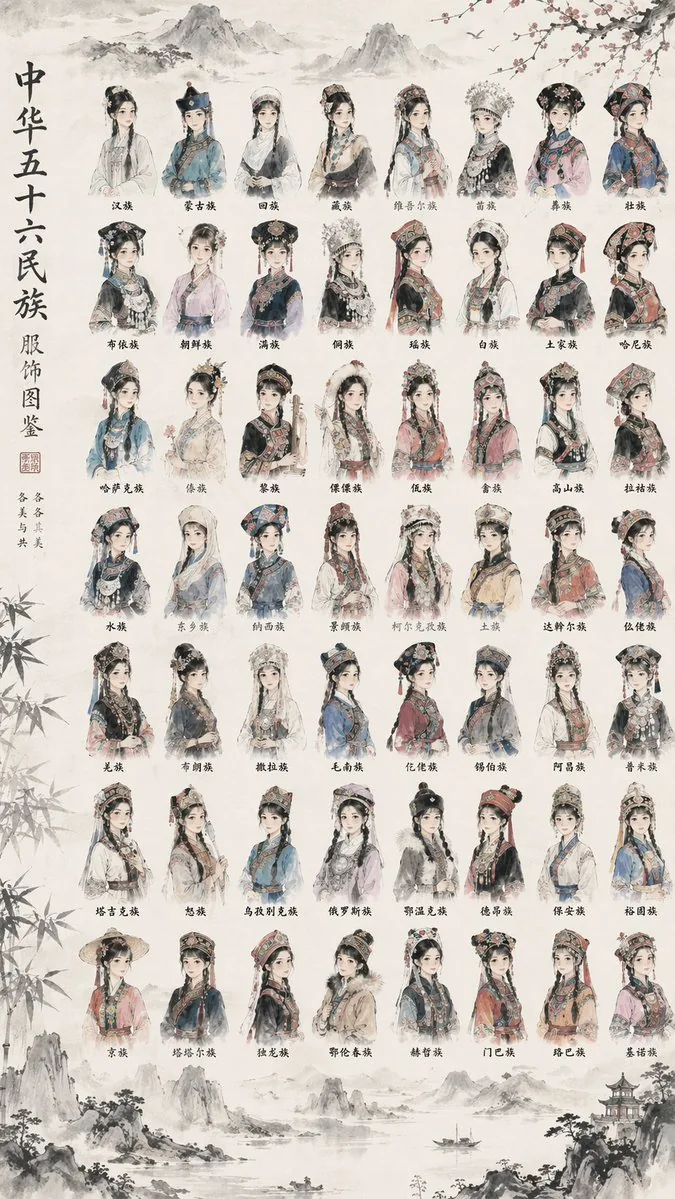 56 Chinese Ethnic Groups Clothing Chart reference