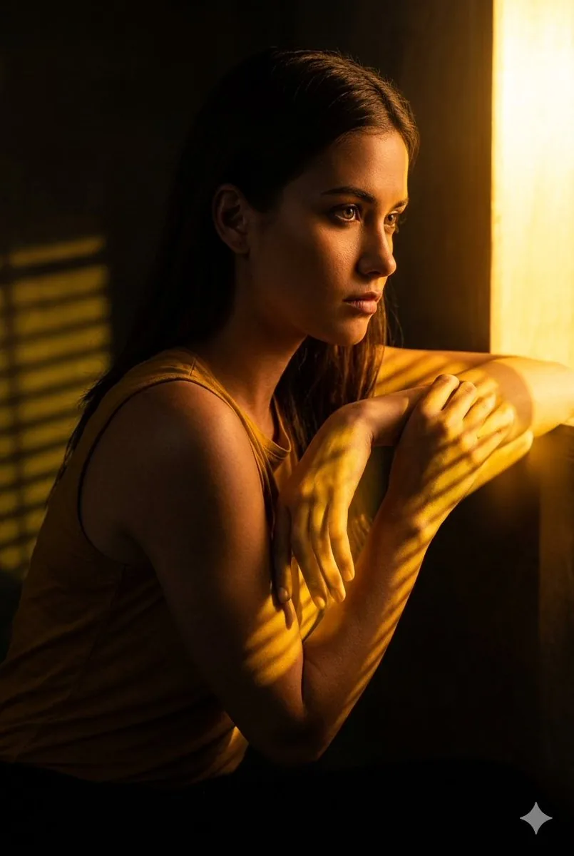 Golden Hour Window Reflection Portrait reference
