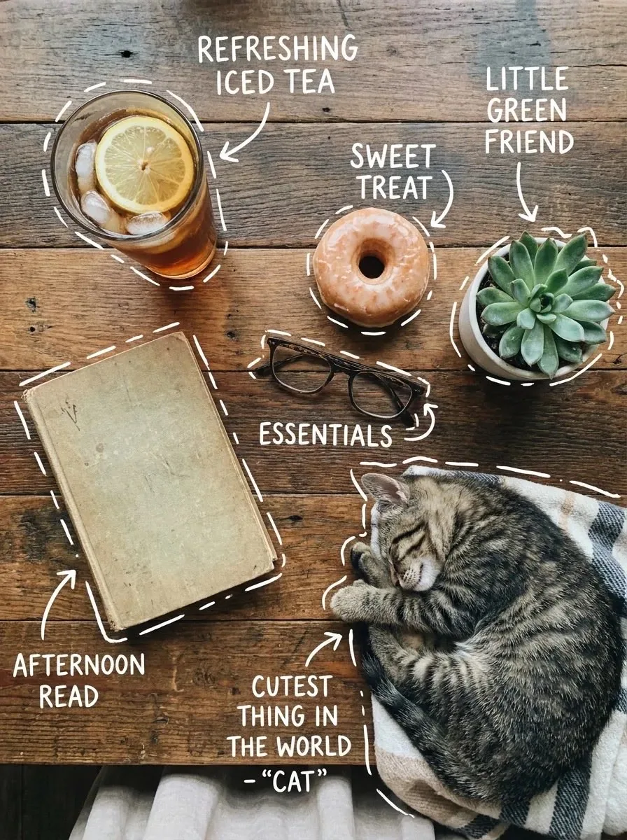 Cozy Tabletop Flat Lay with Doodles - Nano Banana Pro AI Prompt for Social Media Post reference
