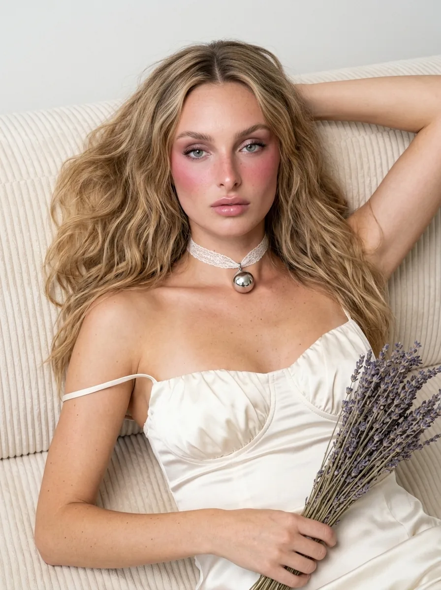 Dreamy Silk-Satin Portrait with Dried Flowers - Nano Banana Pro AI Prompt for Social Media Post reference