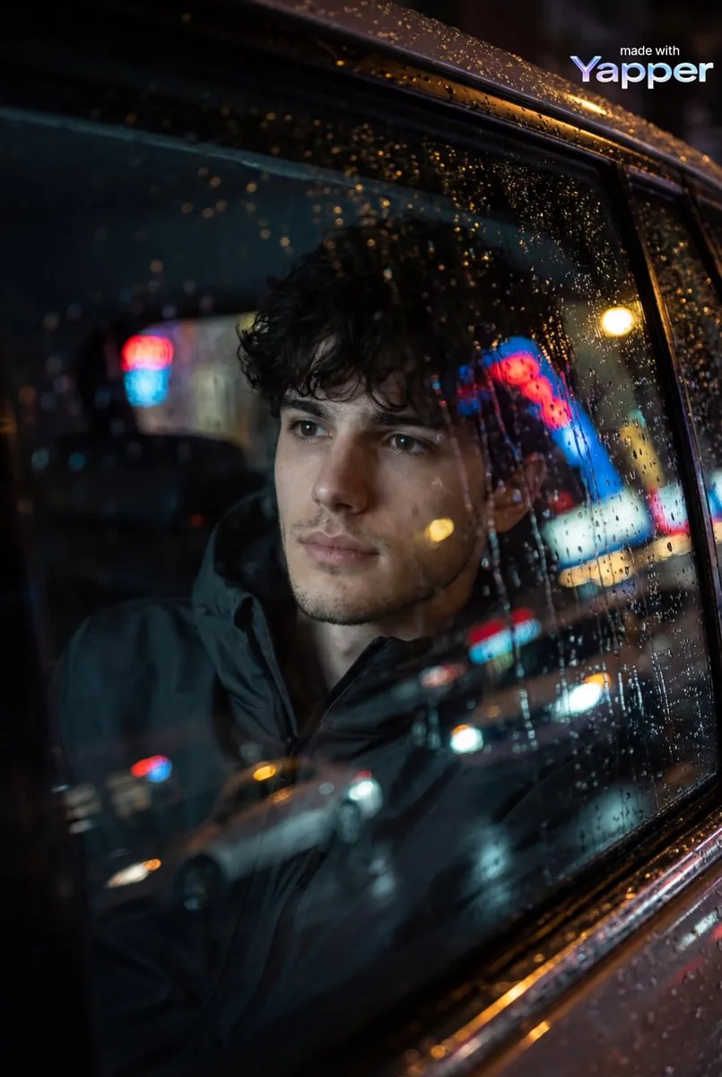 Cinematic Photo Inside a Car at Night with Rain reference