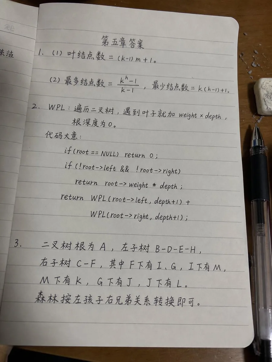 Handwritten Data Structures Homework Photo reference