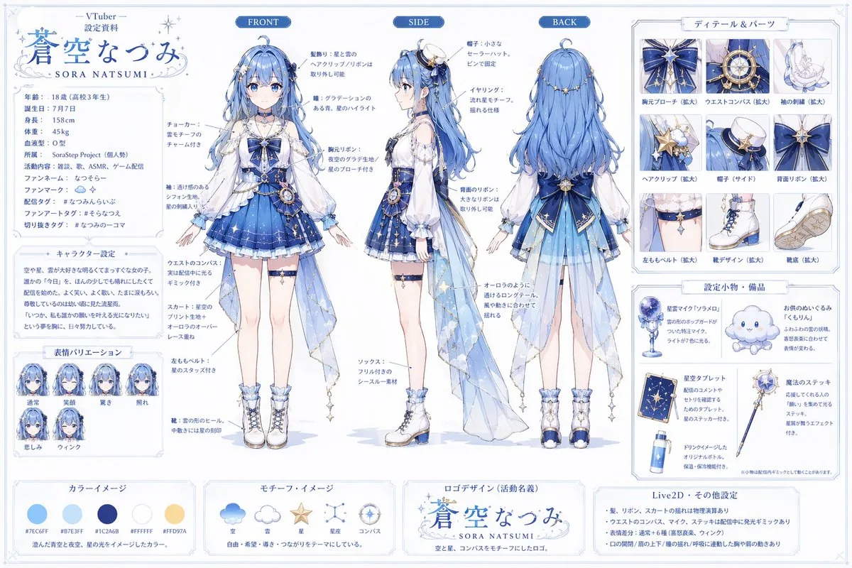 VTuber Character Reference Sheet reference