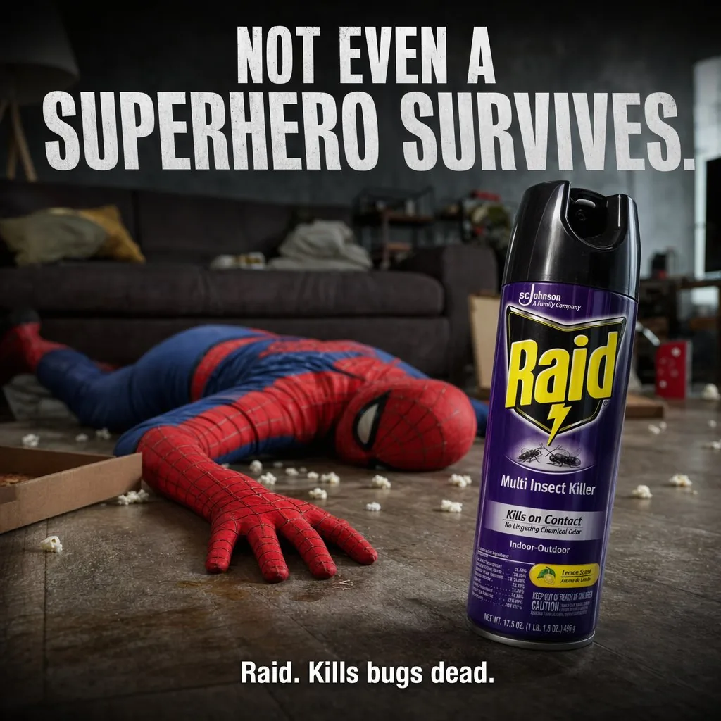Dark Comedy Insect Spray Ad reference