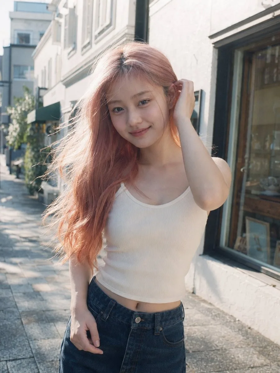 Candid Pink-Haired Street Portrait reference