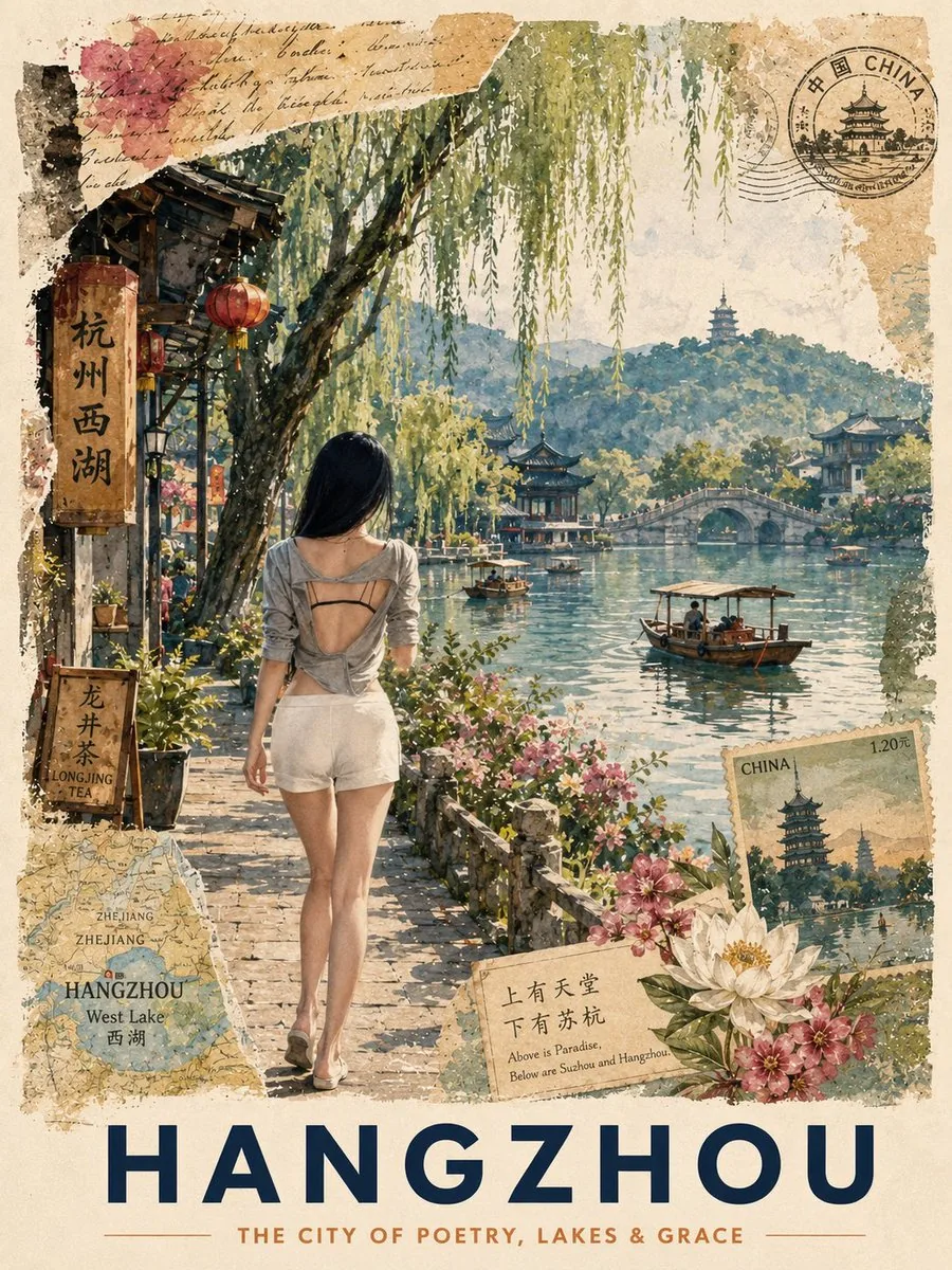 Vintage Hangzhou Travel Postcard reference