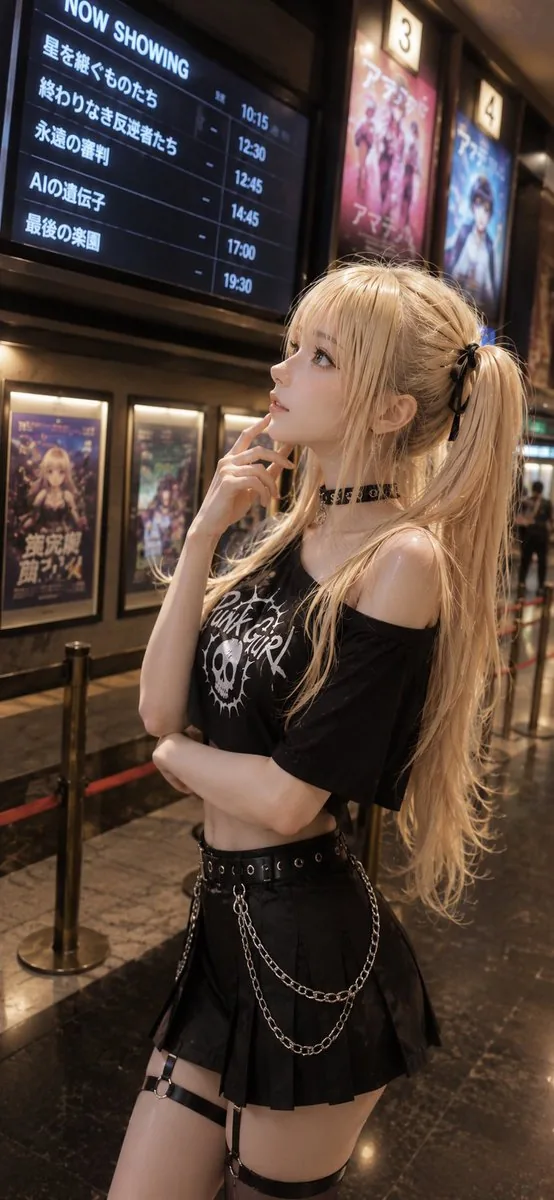 Gothic Anime Girl in Cinema Lobby reference