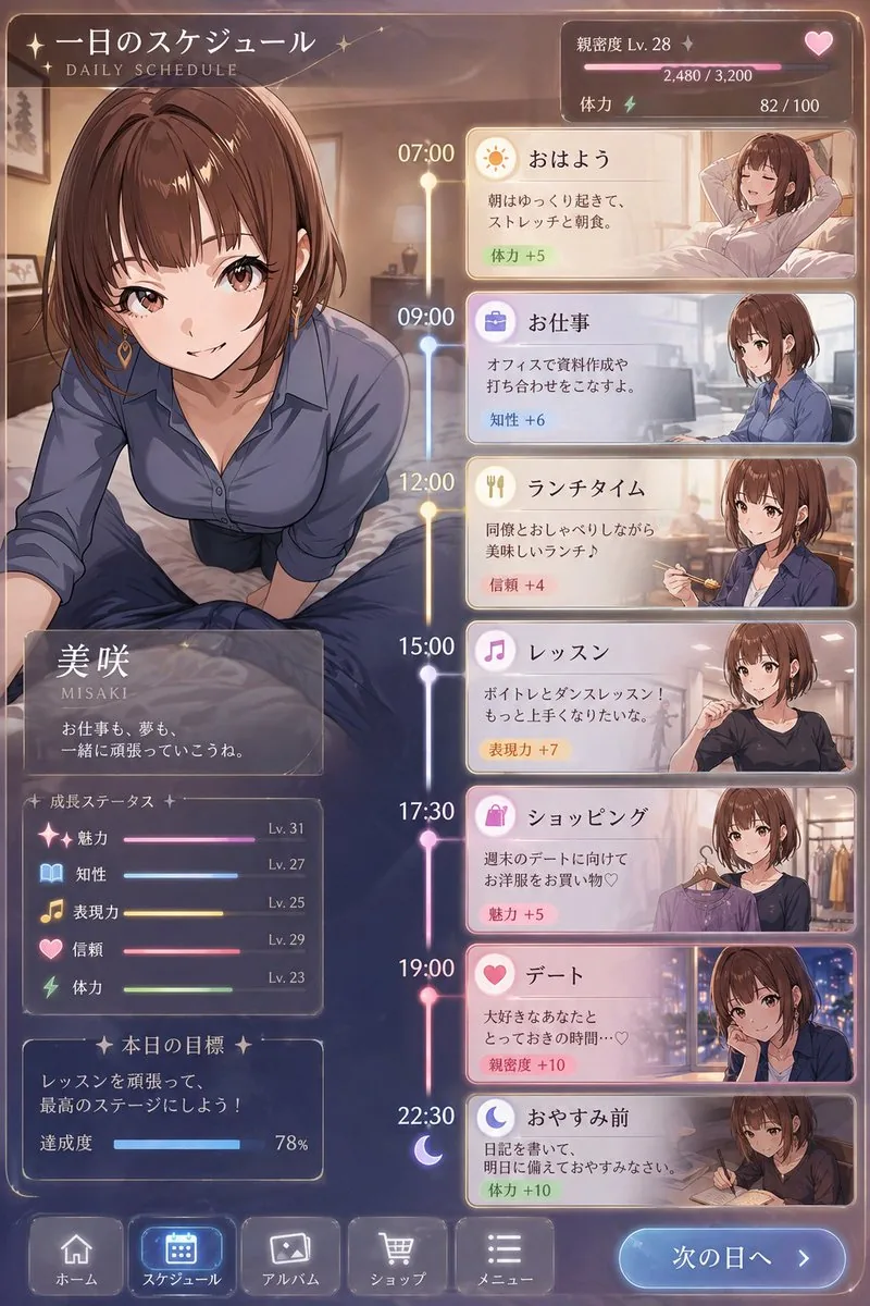 Character Schedule UI Design reference