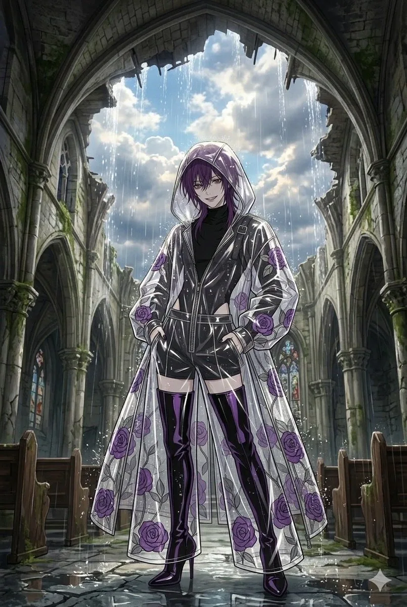 Stained Glass Rose Raincoat reference